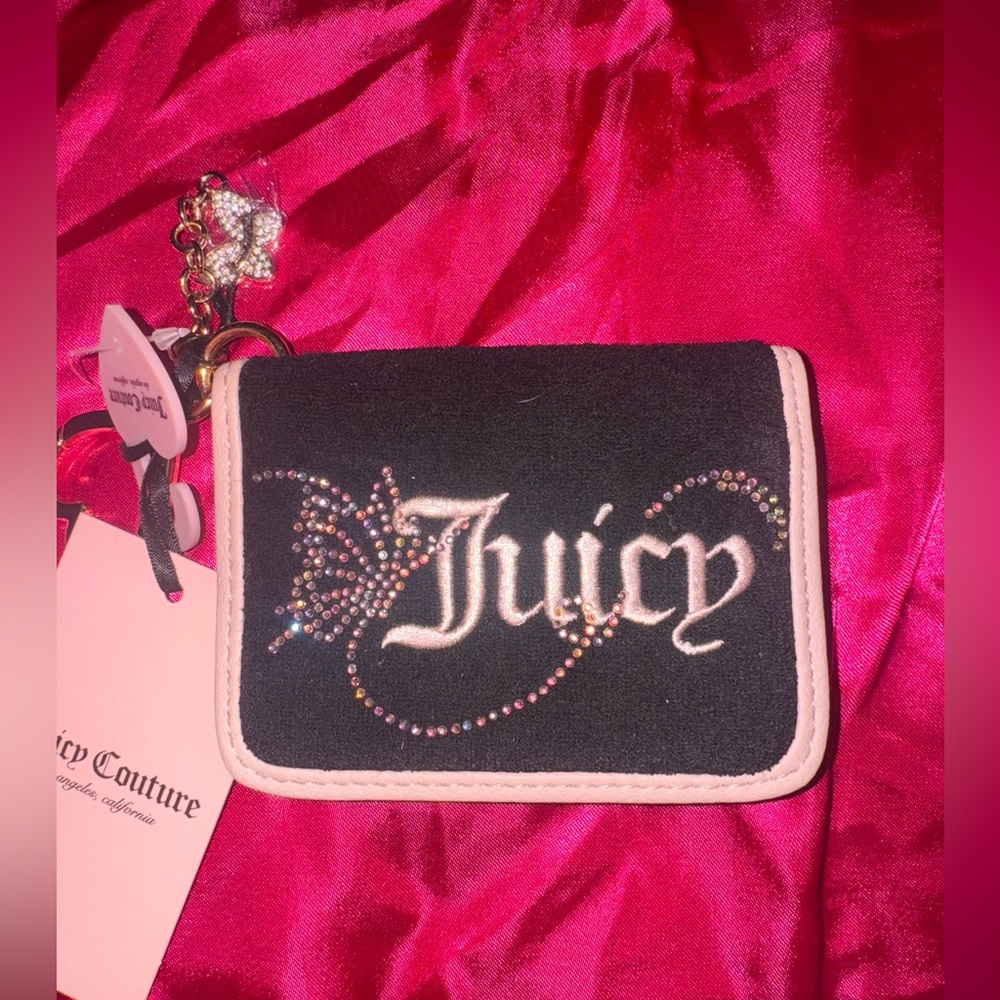 Juicy Couture Wing It Card Case Key For Wallet Liquorice/Pink Diamond
